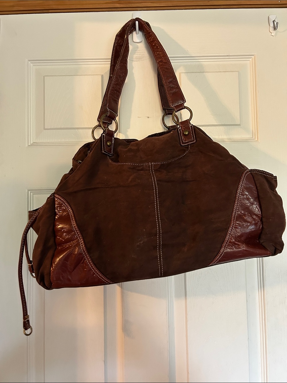 Brown Suede & Leather Women's Tote Bag